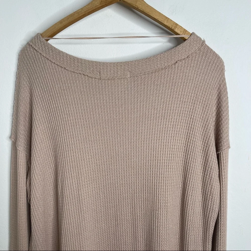 Free People Sand North Shore Thermal Knit Tunic Top  Oversized Sz L